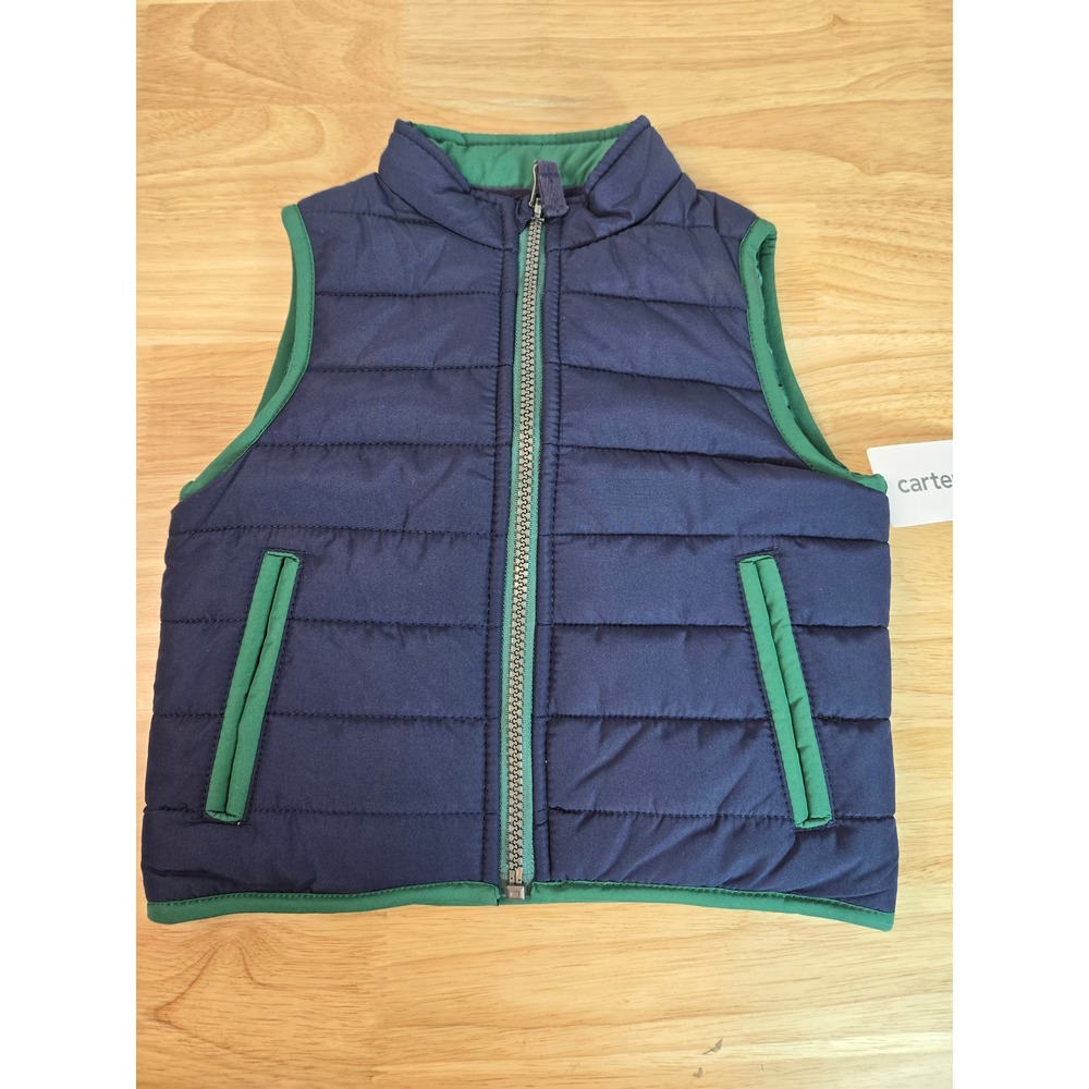 Carters Toddler Boys Navy Blue Green Puffer Vest Quilted Zip Up 18M 225h217